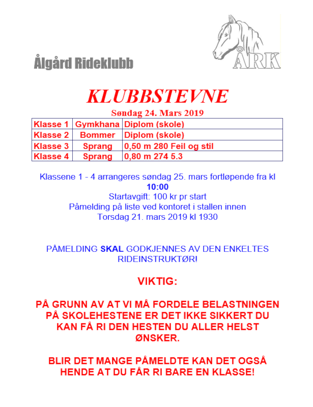 Invitasjon til klubbstevne 24.03.2019